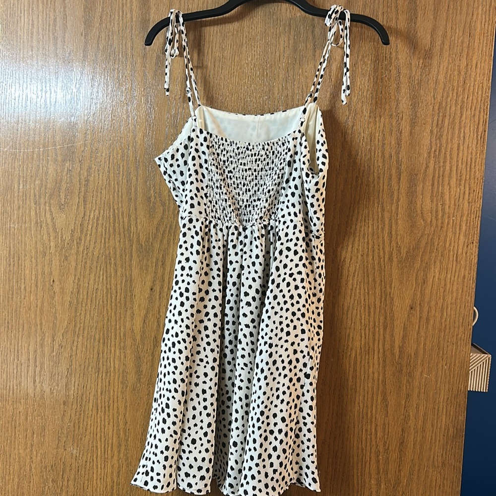 GB Medium Juniors Strappy White Cream Polka Dot Dress Mini Dress - Picture 2 of 16